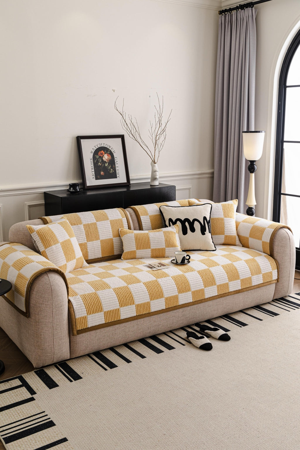 Sofa Decor Palermo Checker Chenille Sofa Cover Piece - in cream 90x90cm - chenille pet friendly - product image 27 - for Australian sofas