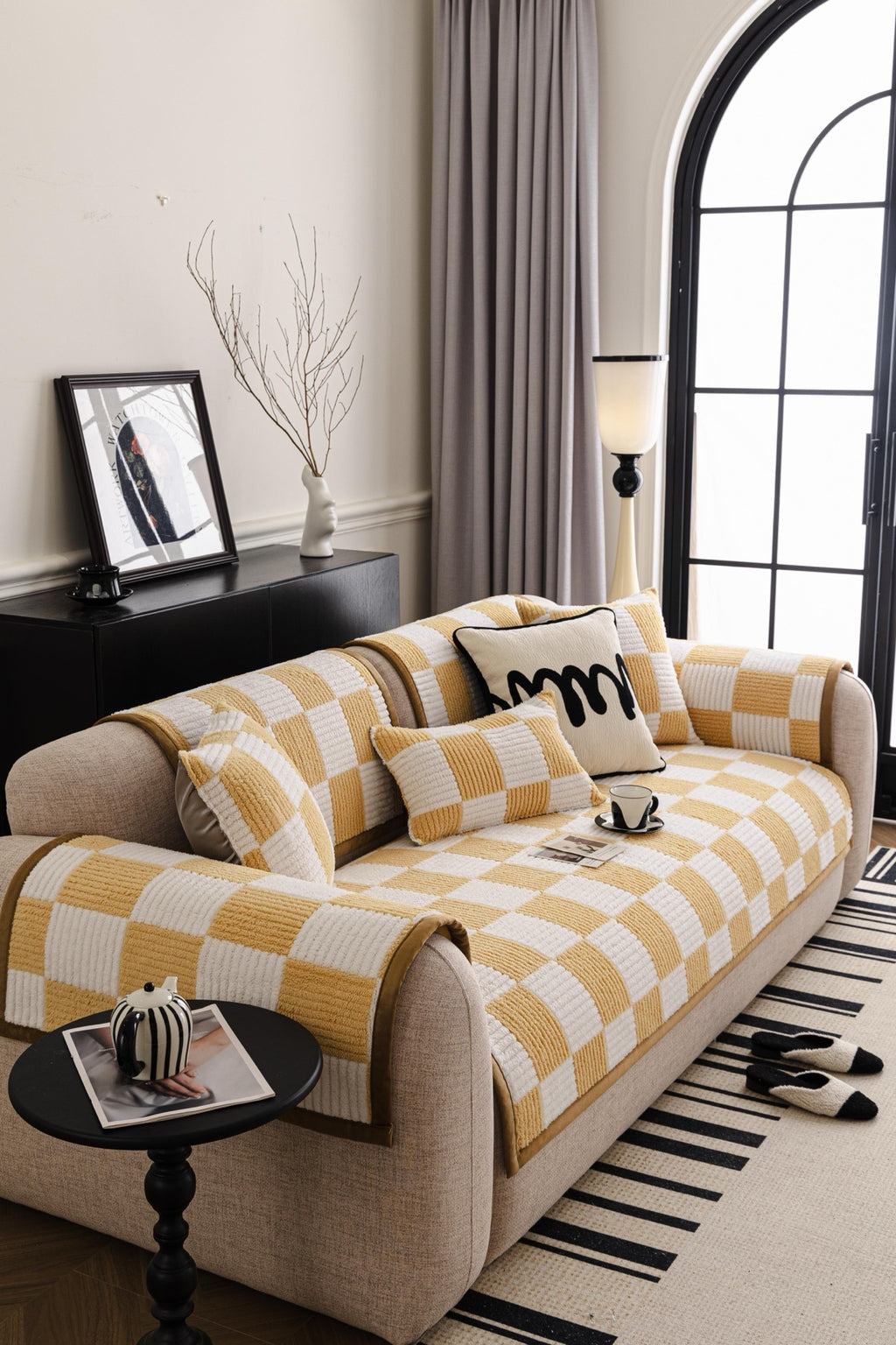 Sofa Decor Palermo Checker Chenille Sofa Cover Piece in Honey Cream - styled checker sofa cover piece for checker chenille sofa cover pieces in Australia, image 27