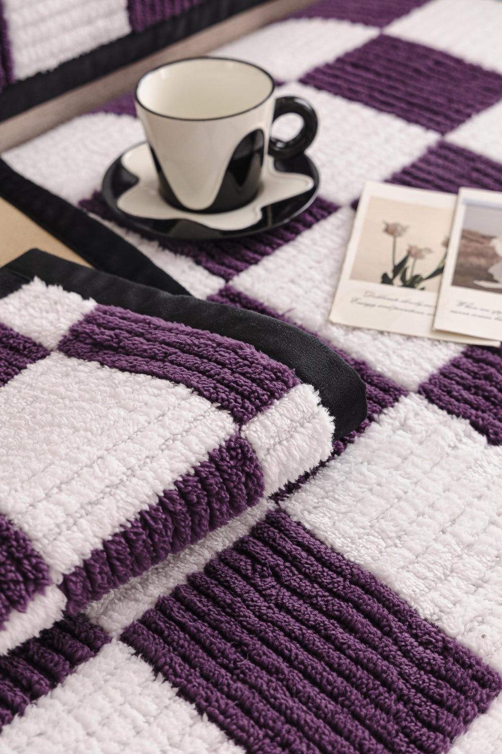 Sofa Decor Palermo Checker Chenille Sofa Cover Piece in Plum Cream - checker chenille fabric and edge detail for checker chenille sofa cover pieces in Australia, image 11