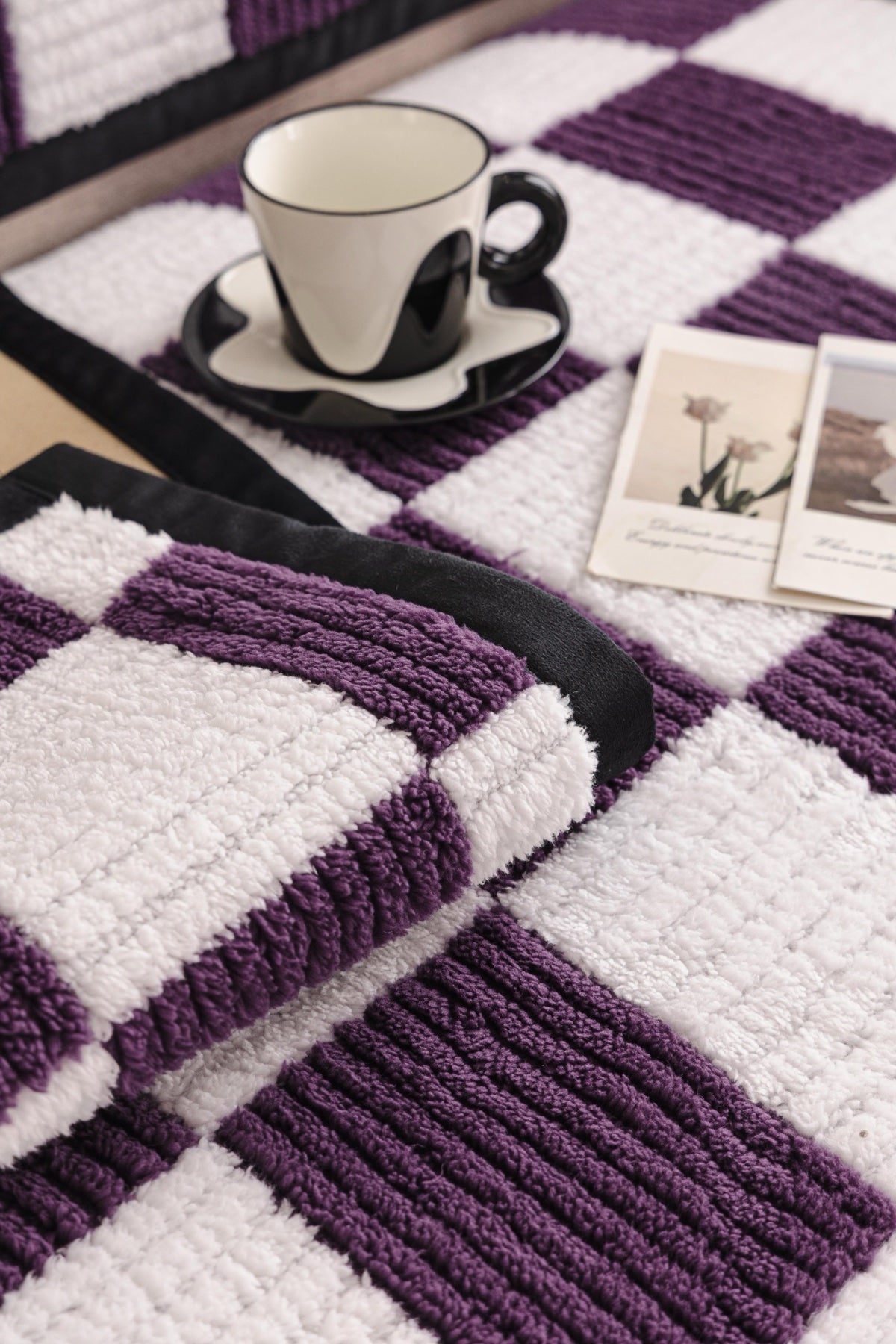 Sofa Decor Palermo Checker Chenille Sofa Cover Piece in Plum Cream - checker chenille fabric and edge detail for checker chenille sofa cover pieces in Australia, image 11
