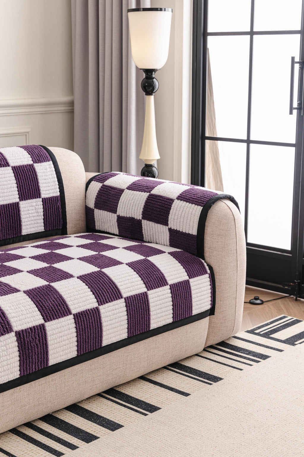 Sofa Decor Palermo Checker Chenille Sofa Cover Piece in Plum Cream - seat back and armrest piece layout for checker chenille sofa cover pieces in Australia, image 5