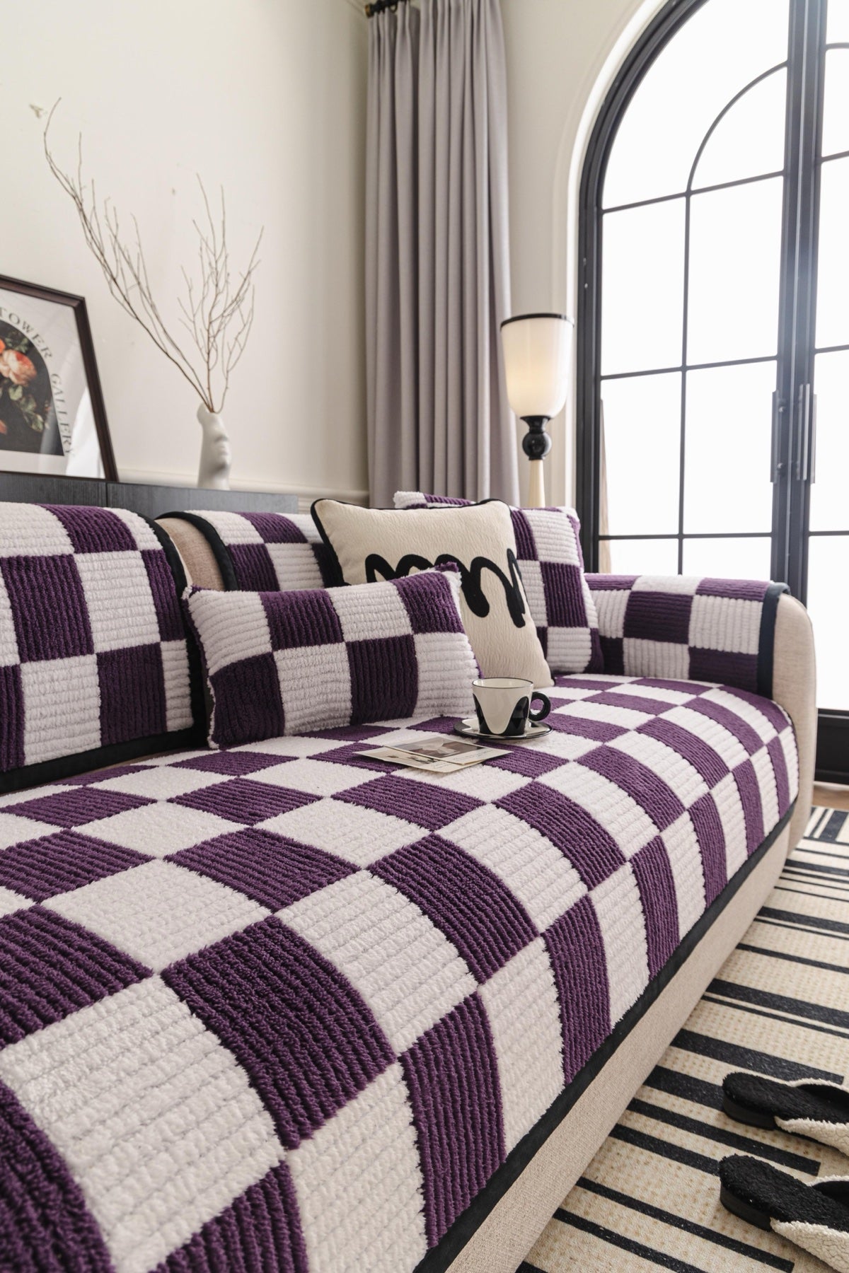 Sofa Decor Palermo Checker Chenille Sofa Cover Piece in Plum Cream - styled checker sofa cover piece for checker chenille sofa cover pieces in Australia, image 8