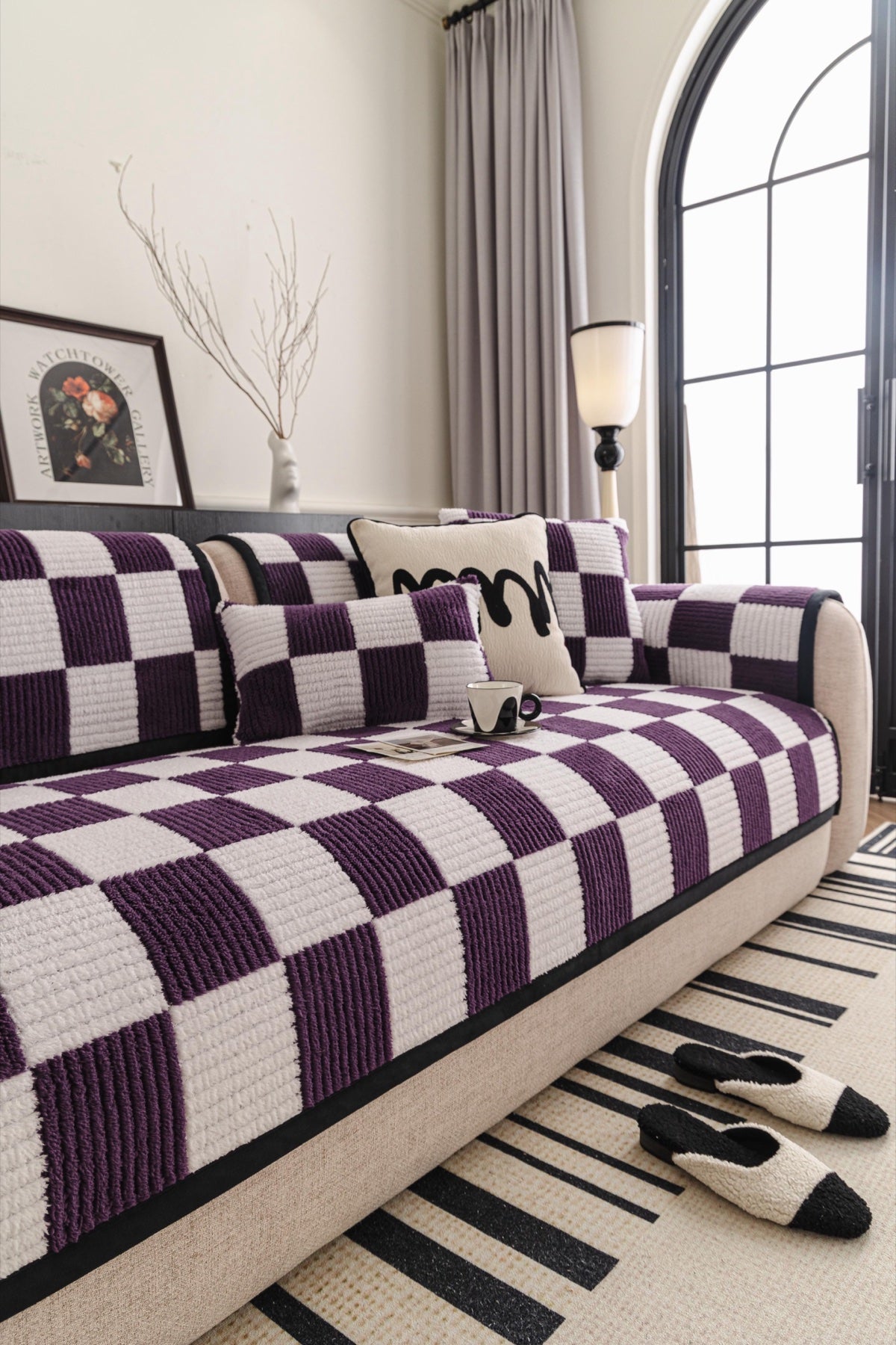 Sofa Decor Palermo Checker Chenille Sofa Cover Piece in Plum Cream - styled checker sofa cover piece for checker chenille sofa cover pieces in Australia, image 9