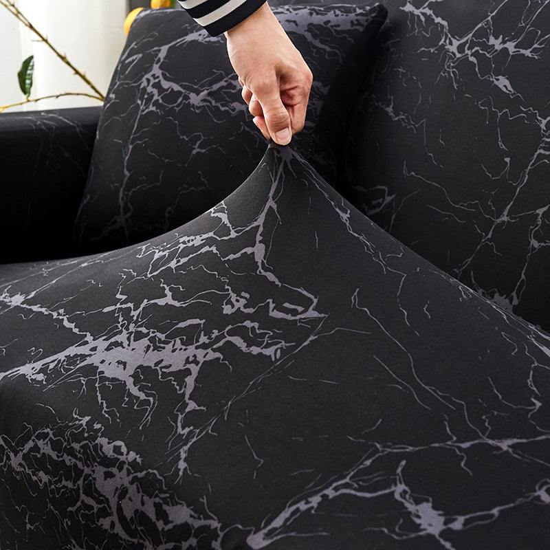 Black Marble Stretch Sofa Cover - Non-Slip Couch Protector for 1, 2 & 3 Seater Sofas