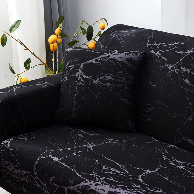 Black Marble Stretch Sofa Cover - Non-Slip Couch Protector for 1, 2 & 3 Seater Sofas