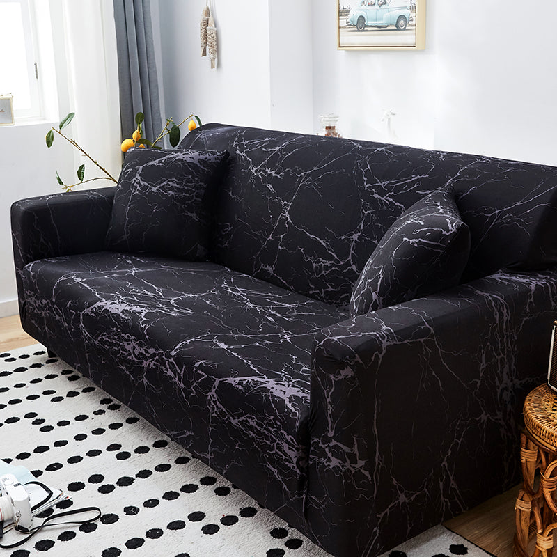 Black Marble Stretch Sofa Cover - Non-Slip Couch Protector for 1, 2 & 3 Seater Sofas