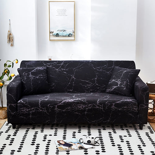 Black Marble Stretch Sofa Cover - Non-Slip Couch Protector for 1, 2 & 3 Seater Sofas