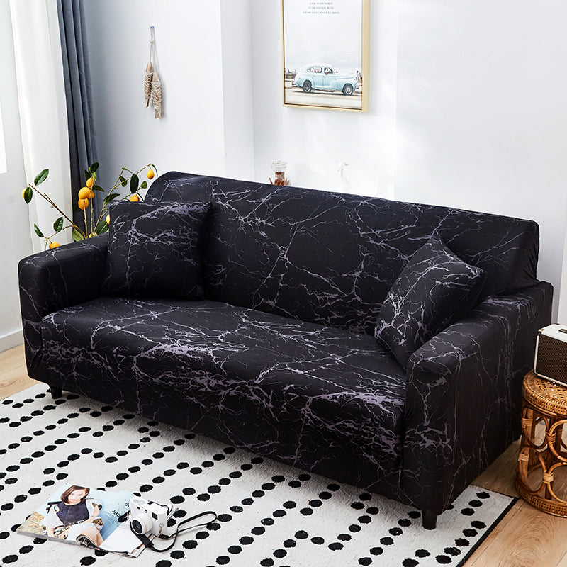 Black Marble Stretch Sofa Cover - Non-Slip Couch Protector for 1, 2 & 3 Seater Sofas