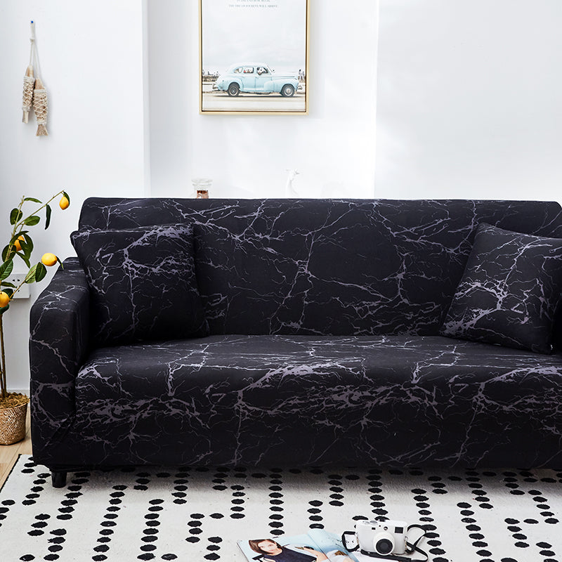 Black Marble Stretch Sofa Cover - Non-Slip Couch Protector for 1, 2 & 3 Seater Sofas