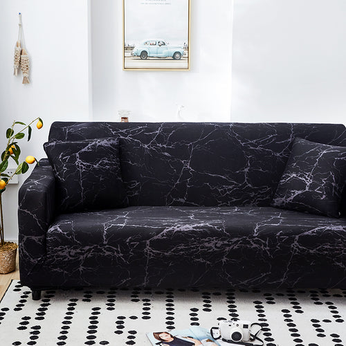Black Marble Stretch Sofa Cover - Non-Slip Couch Protector for 1, 2 & 3 Seater Sofas