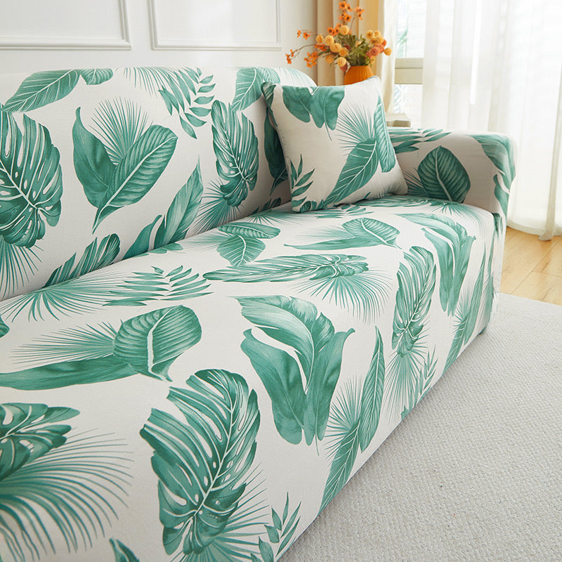 Tropical Palm Leaf Stretch Sofa Cover - Non-Slip Couch Protector for 1, 2 & 3 Seater Sofas