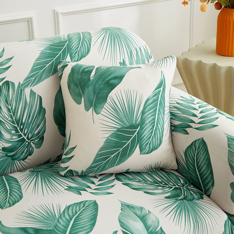 Tropical Palm Leaf Stretch Sofa Cover - Non-Slip Couch Protector for 1, 2 & 3 Seater Sofas