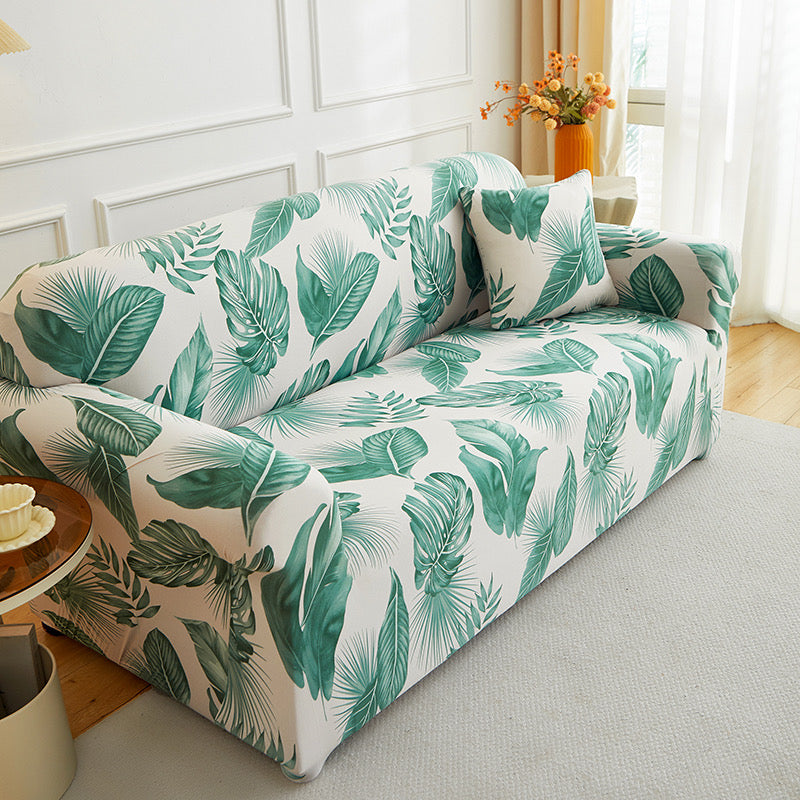 Tropical Palm Leaf Stretch Sofa Cover - Non-Slip Couch Protector for 1, 2 & 3 Seater Sofas