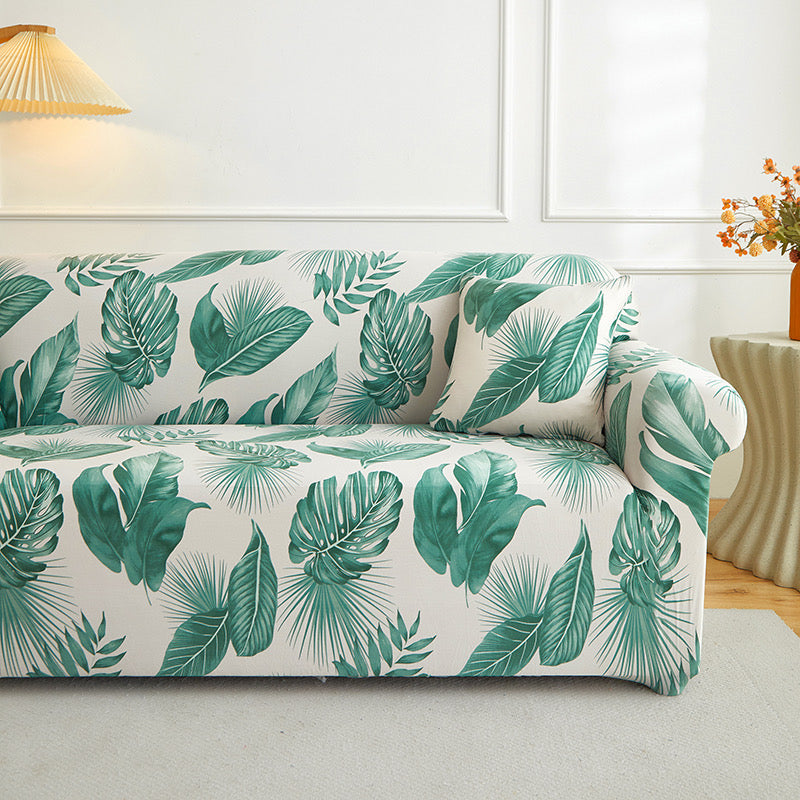 Tropical Palm Leaf Stretch Sofa Cover - Non-Slip Couch Protector for 1, 2 & 3 Seater Sofas
