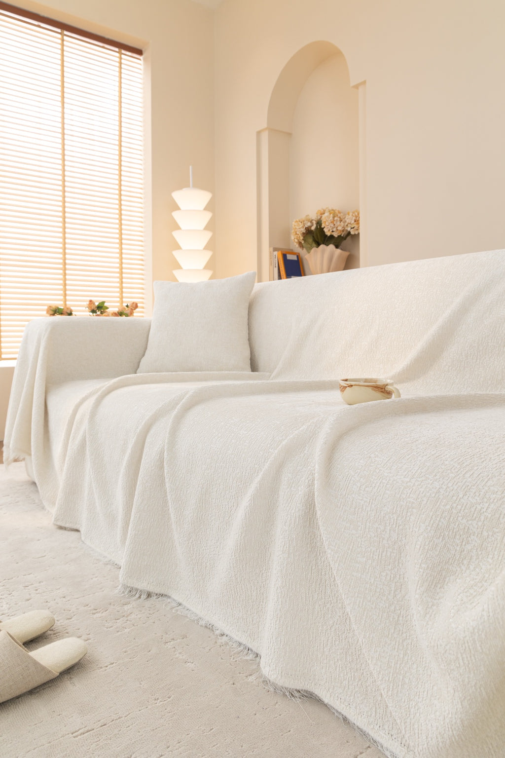 Sofa Decor Solene Textured Chenille Sofa Throw Cover in Cloud White - styled textured sofa throw cover for soft chenille couch cover in Australia, image 53