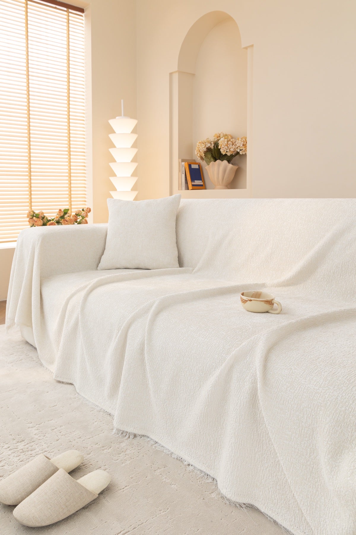 Sofa Decor Solene Textured Chenille Sofa Throw Cover in Cloud White - styled textured sofa throw cover for soft chenille couch cover in Australia, image 54