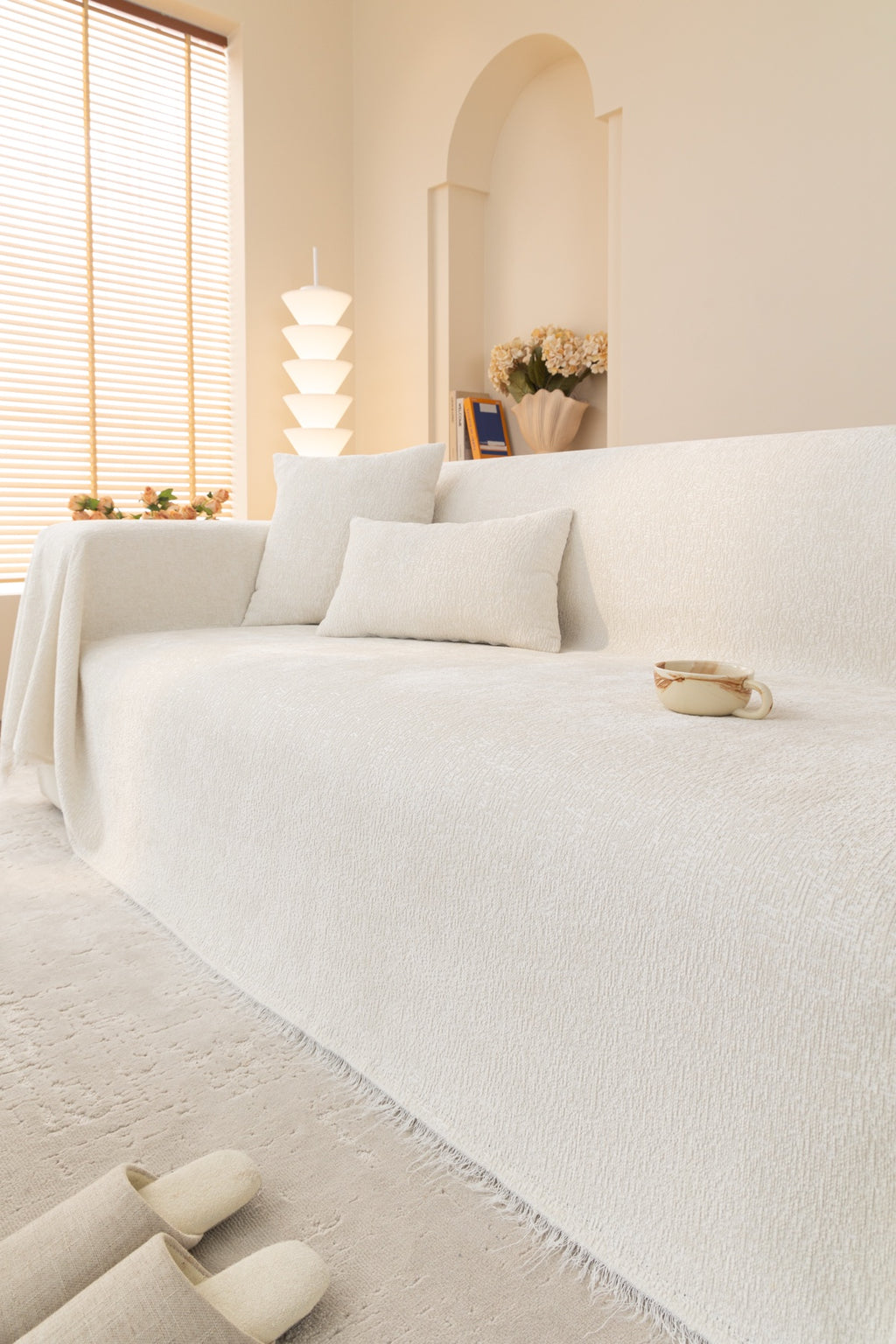 Sofa Decor Solene Textured Chenille Sofa Throw Cover in Cloud White - styled textured sofa throw cover for soft chenille couch cover in Australia, image 49