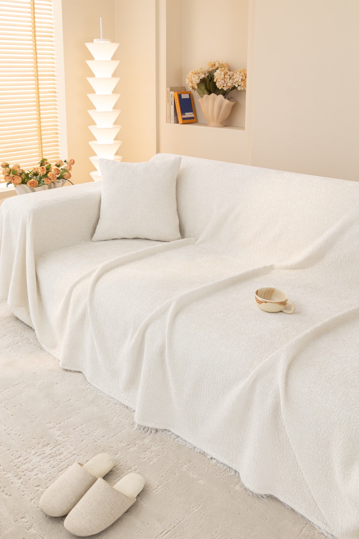 Sofa Decor Solene Textured Chenille Sofa Throw Cover in Cloud White - styled textured sofa throw cover for soft chenille couch cover in Australia, image 50