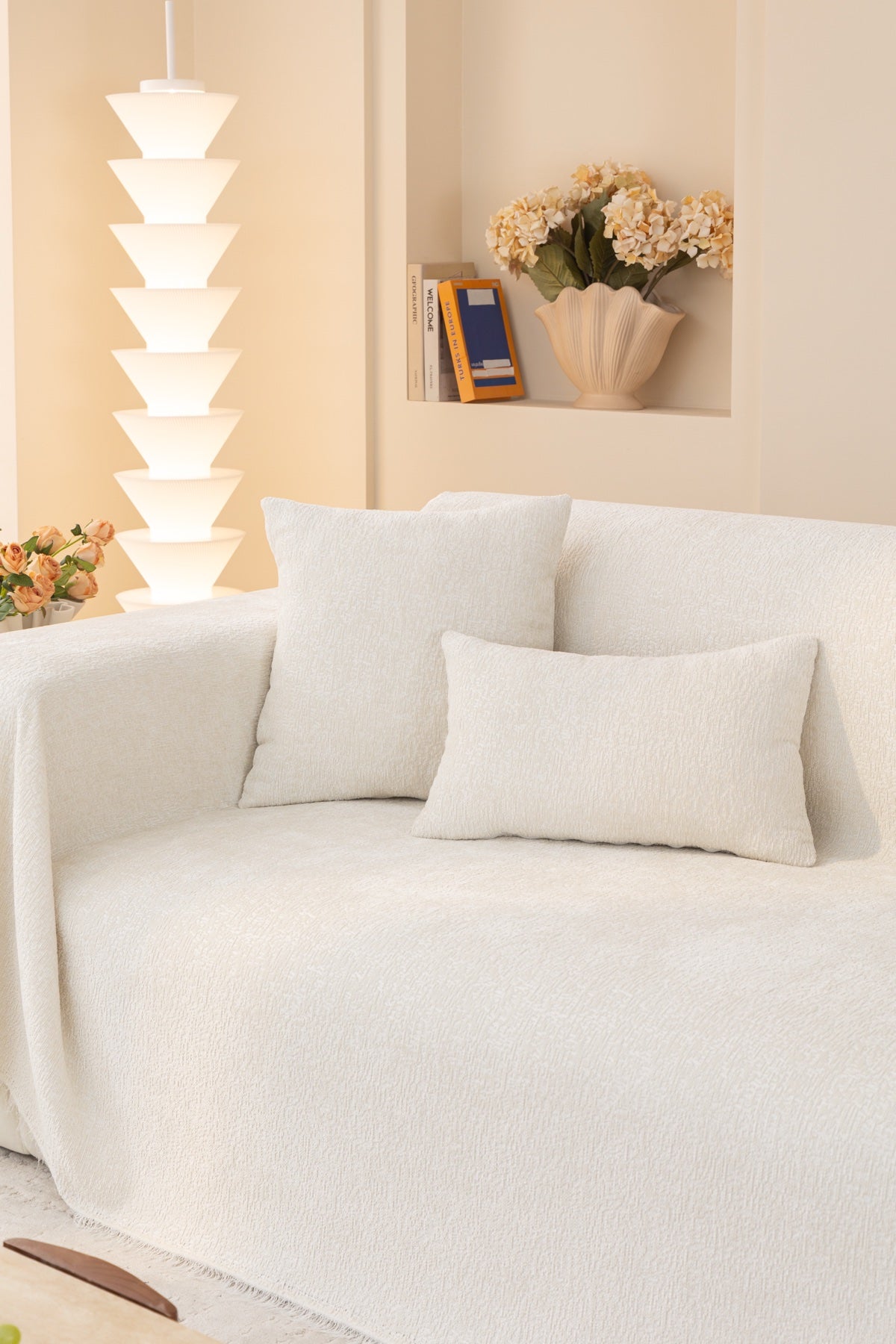 Sofa Decor Solene Textured Chenille Sofa Throw Cover in Cloud White - styled textured sofa throw cover for soft chenille couch cover in Australia, image 47