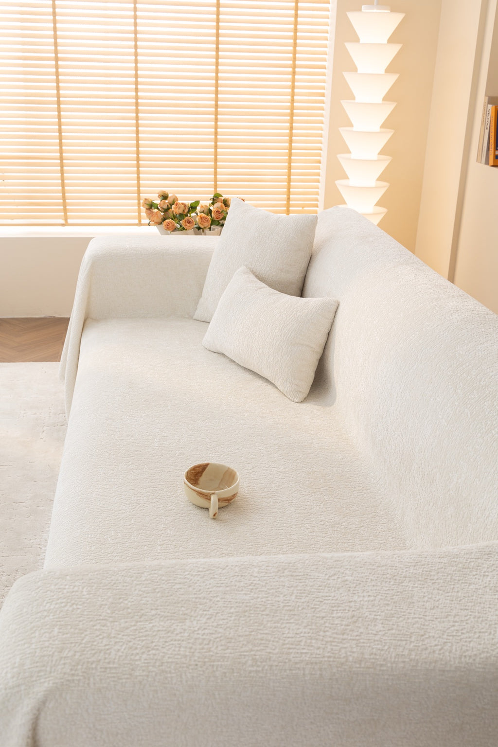 Sofa Decor Solene Textured Chenille Sofa Throw Cover in Cloud White - styled textured sofa throw cover for soft chenille couch cover in Australia, image 48