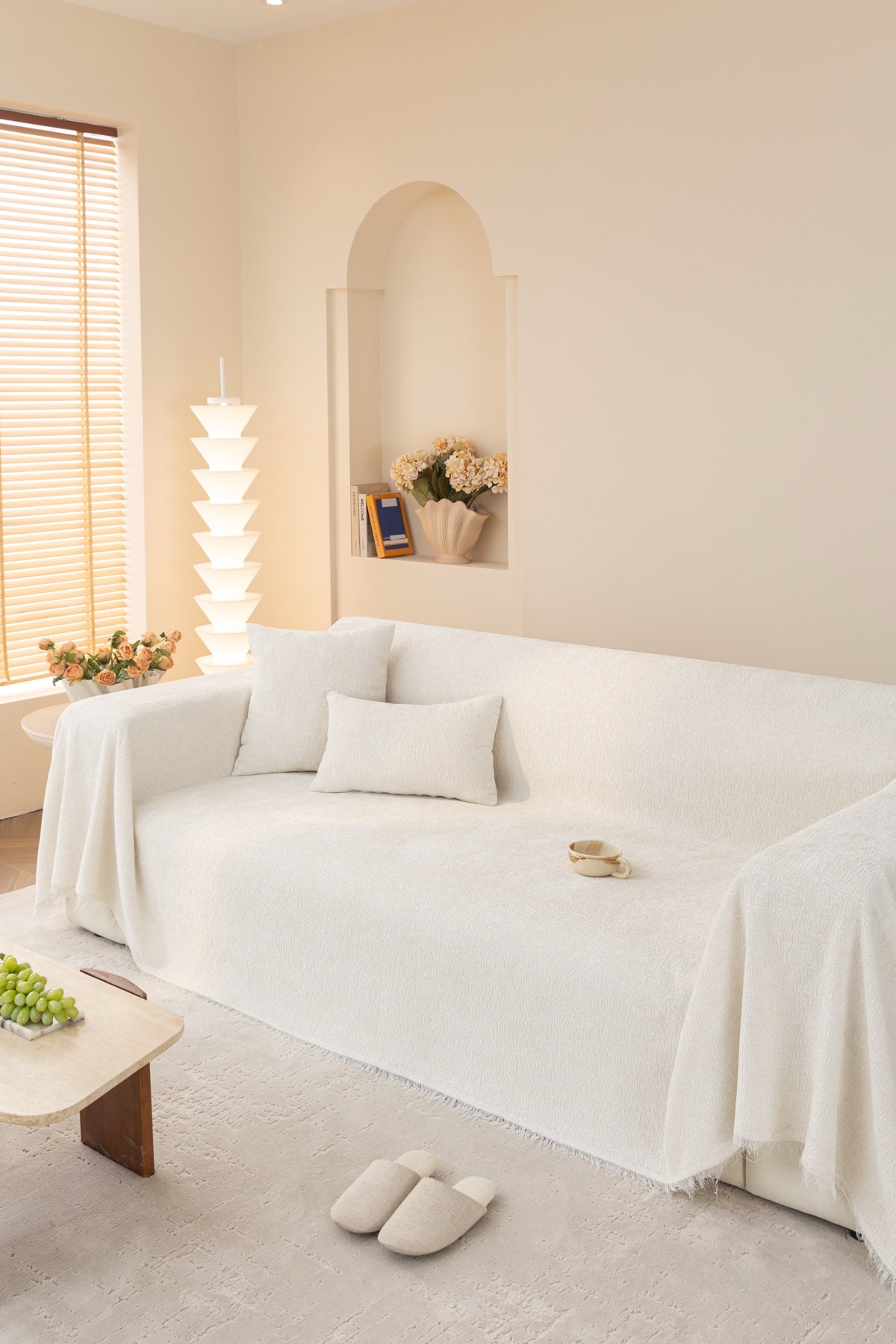 Sofa Decor Solene Textured Chenille Sofa Throw Cover in Cloud White - styled textured sofa throw cover for soft chenille couch cover in Australia, image 44