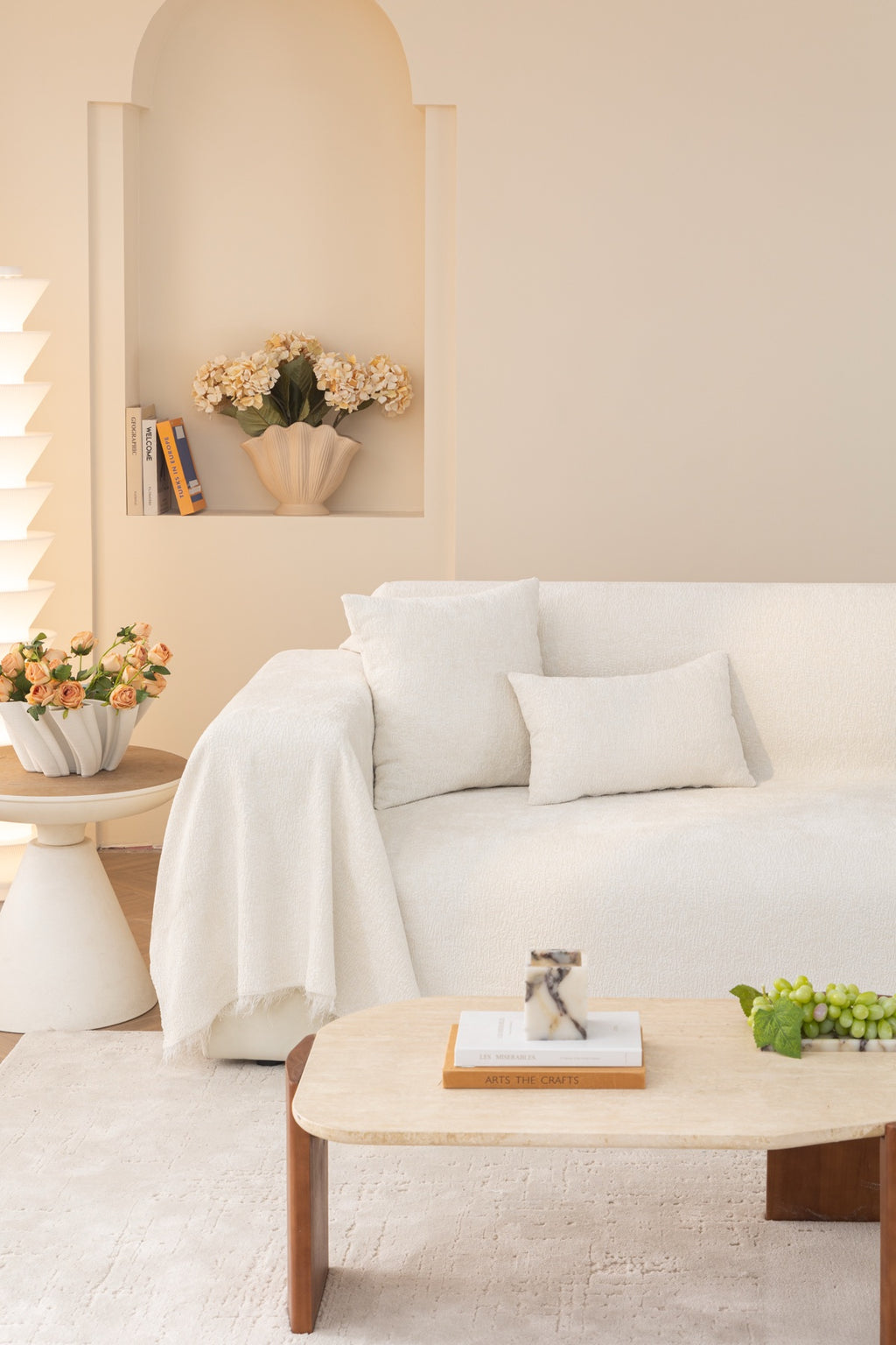 Sofa Decor Solene Textured Chenille Sofa Throw Cover in Cloud White - full sofa throw cover styling for soft chenille couch cover in Australia, image 43