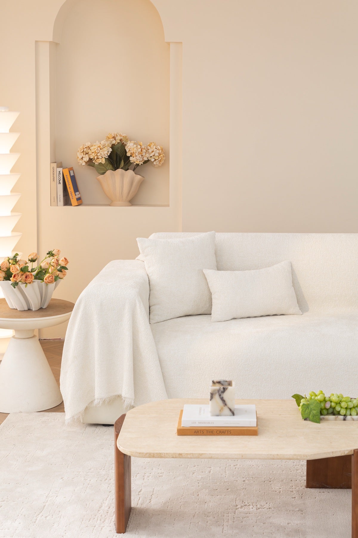 Sofa Decor Solene Textured Chenille Sofa Throw Cover in Cloud White - full sofa throw cover styling for soft chenille couch cover in Australia, image 43