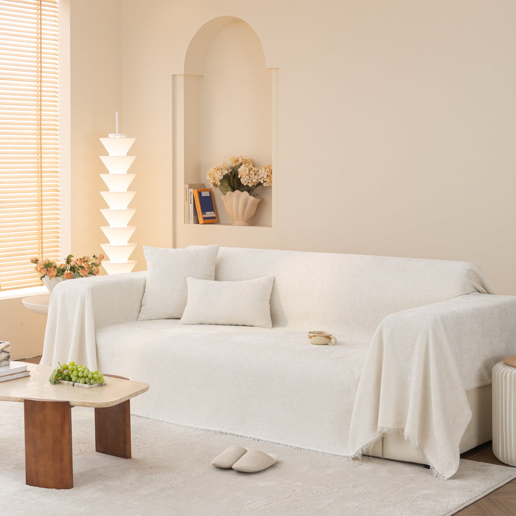 Sofa Decor Solene Textured Chenille Sofa Throw Cover in Cloud White - full sofa throw cover styling for soft chenille couch cover in Australia, image 42