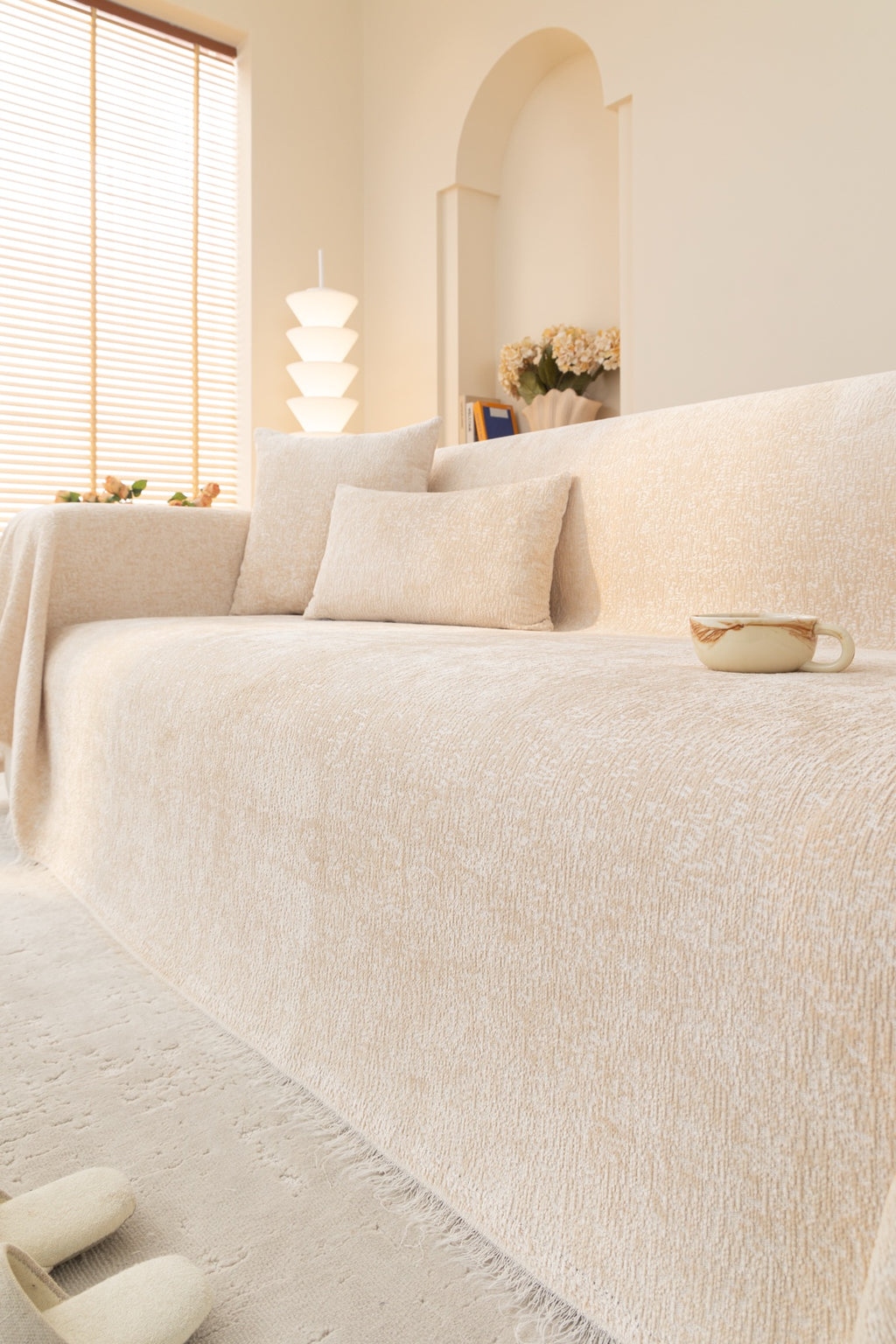Sofa Decor Solene Textured Chenille Sofa Throw Cover in Ivory Cream - styled textured sofa throw cover for soft chenille couch cover in Australia, image 5