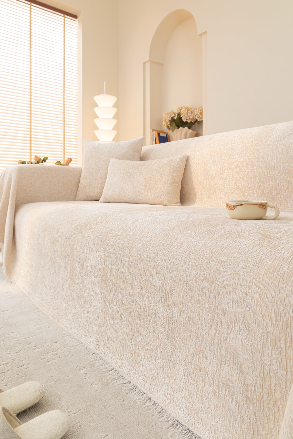 Sofa Decor Solene Textured Chenille Sofa Throw Cover in Ivory Cream - styled textured sofa throw cover for soft chenille couch cover in Australia, image 5