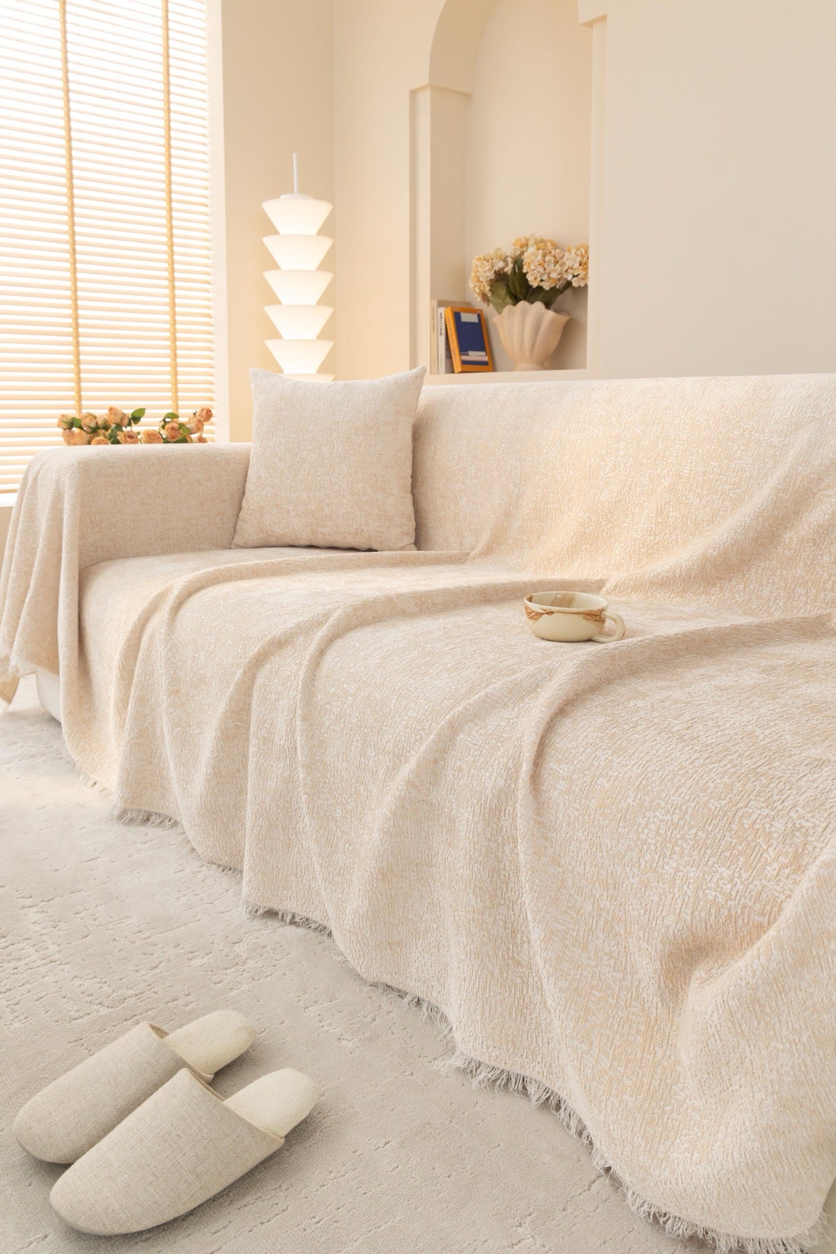 Sofa Decor Solene Textured Chenille Sofa Throw Cover in Ivory Cream - styled textured sofa throw cover for soft chenille couch cover in Australia, image 7