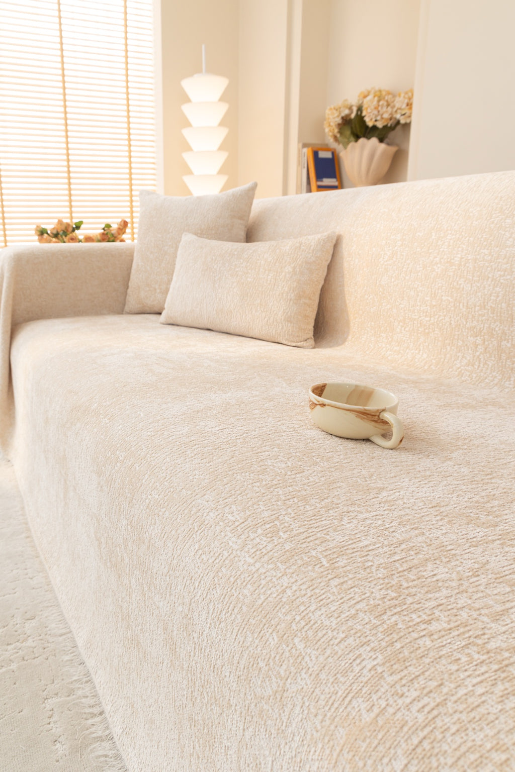 Sofa Decor Solene Textured Chenille Sofa Throw Cover in Ivory Cream - styled textured sofa throw cover for soft chenille couch cover in Australia, image 6