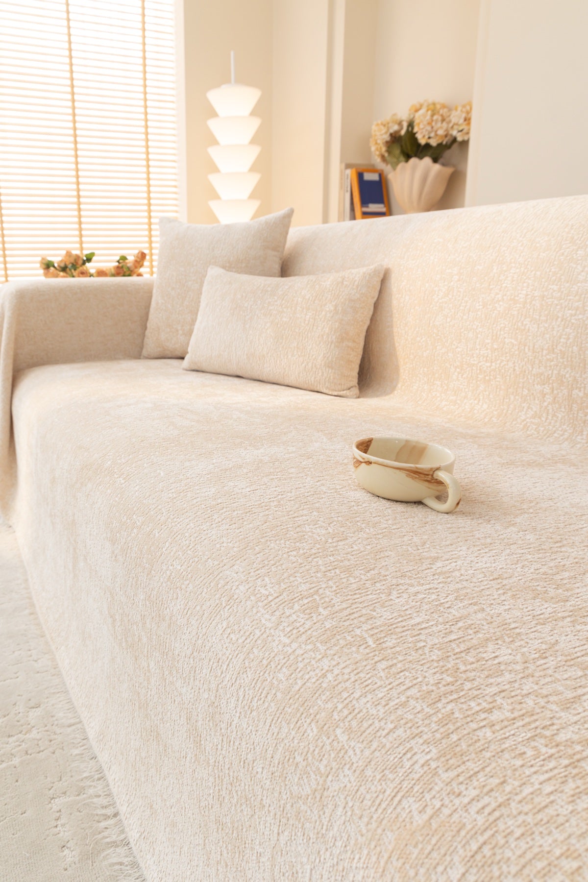 Sofa Decor Solene Textured Chenille Sofa Throw Cover in Ivory Cream - styled textured sofa throw cover for soft chenille couch cover in Australia, image 6