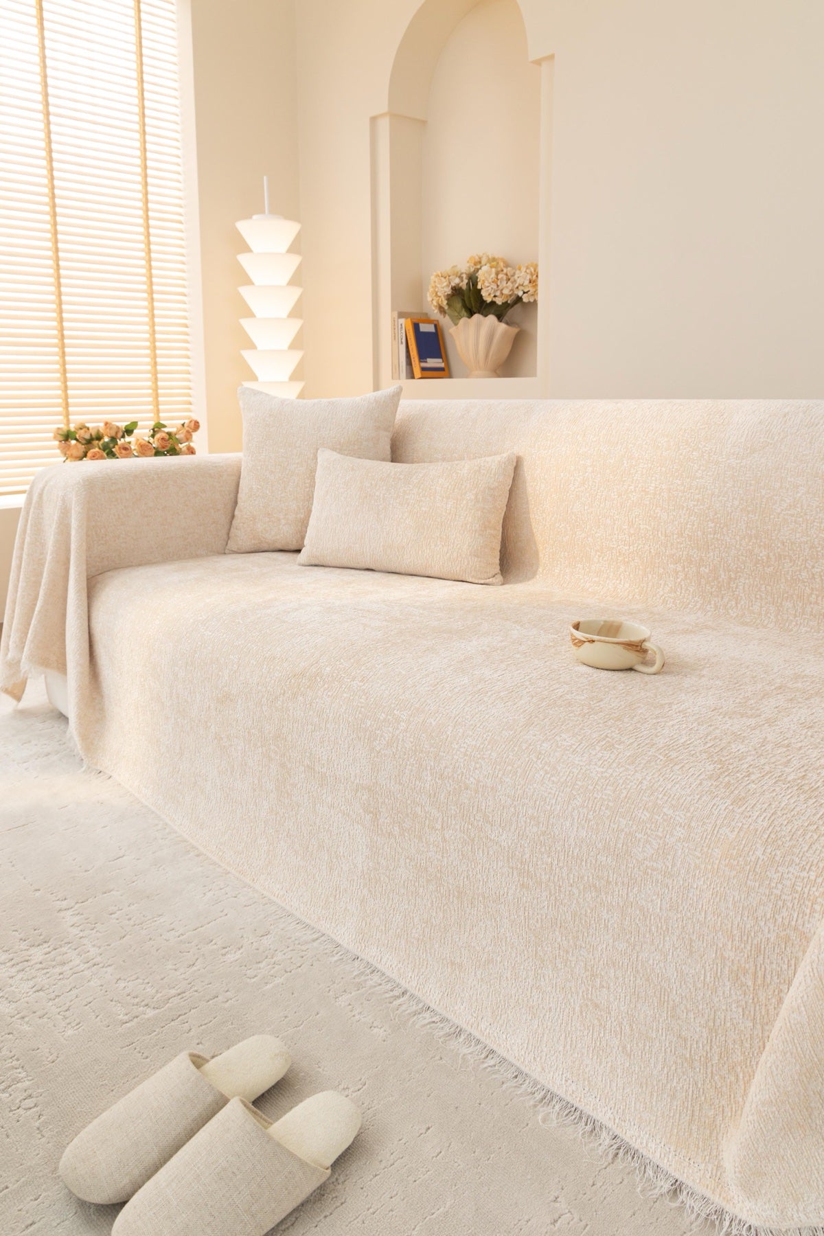Sofa Decor Solene Textured Chenille Sofa Throw Cover in Ivory Cream - styled textured sofa throw cover for soft chenille couch cover in Australia, image 4