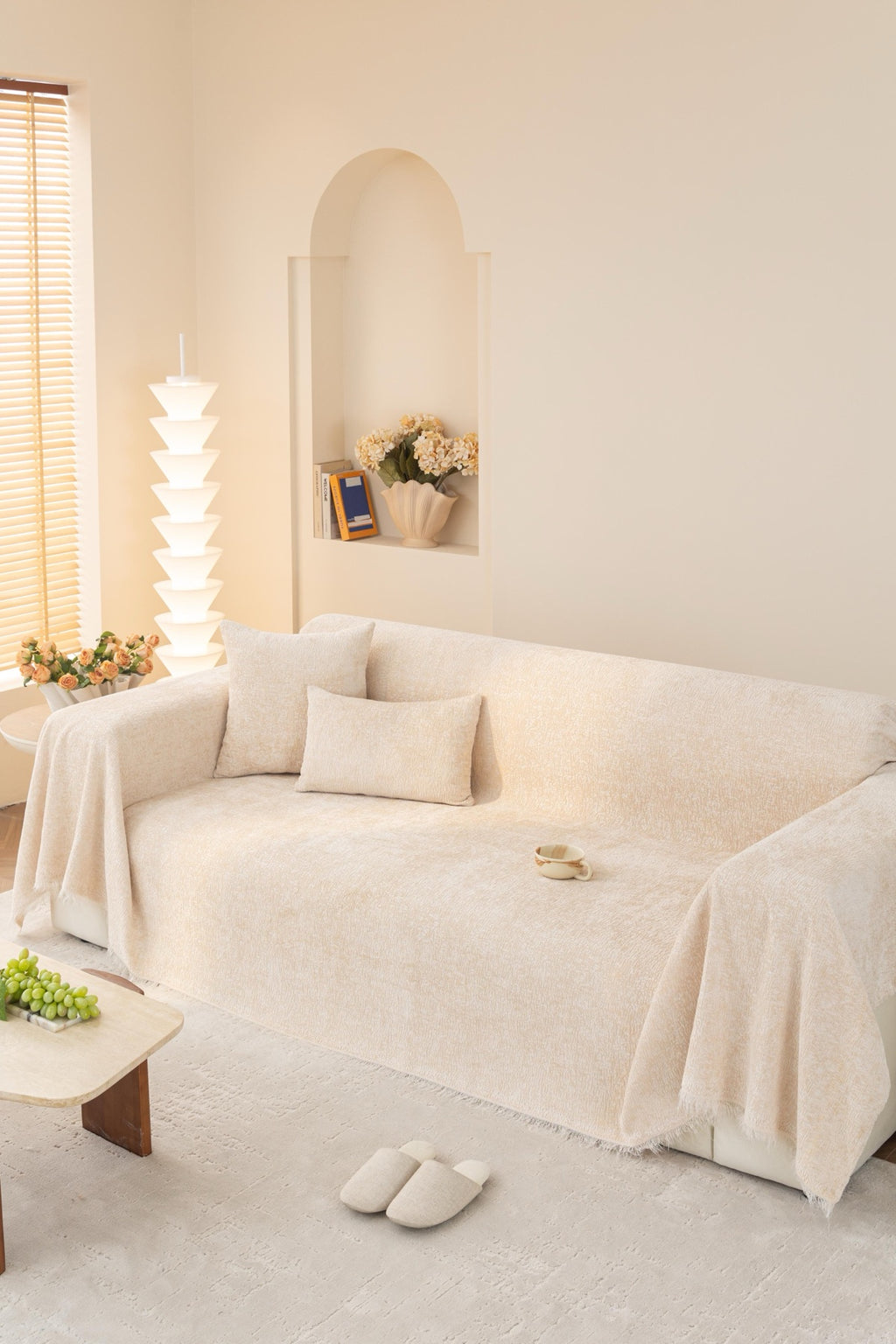 Sofa Decor Solene Textured Chenille Sofa Throw Cover in Ivory Cream - styled textured sofa throw cover for soft chenille couch cover in Australia, image 3