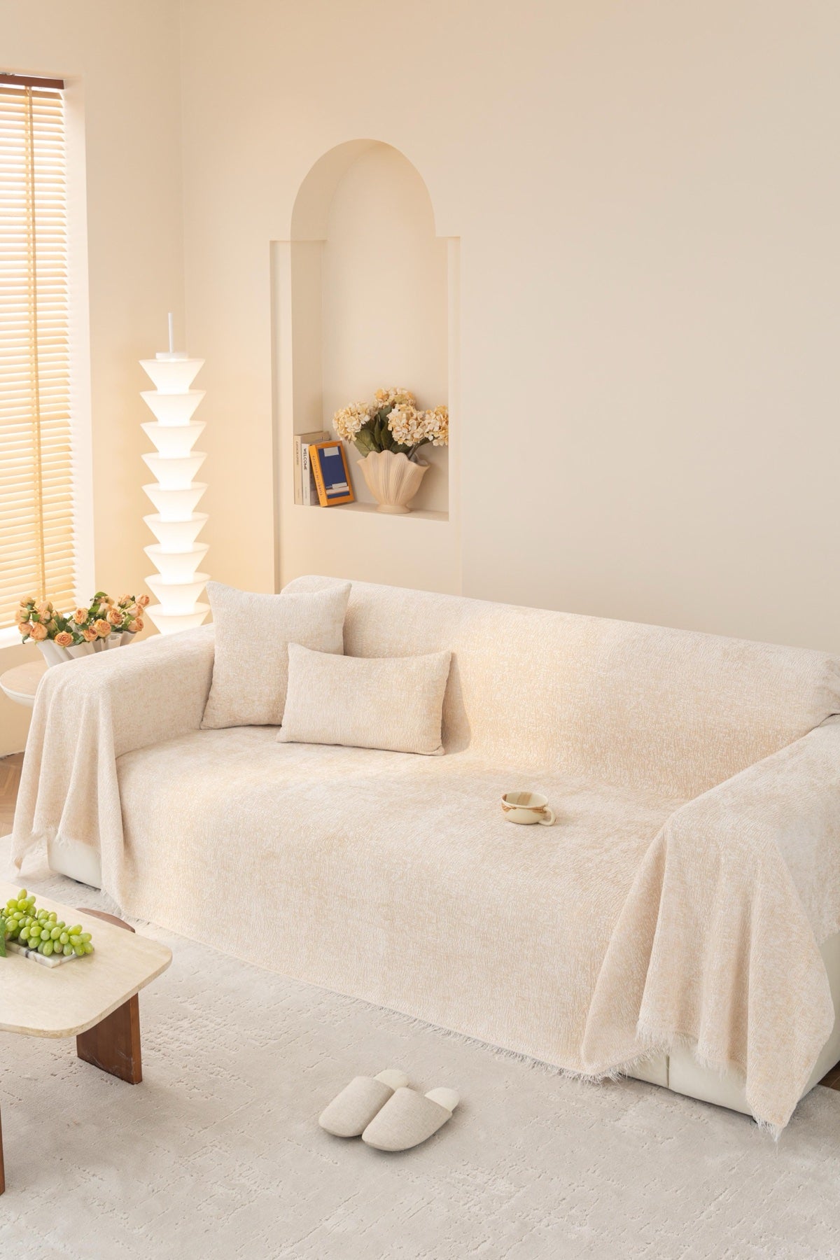 Sofa Decor Solene Textured Chenille Sofa Throw Cover in Ivory Cream - styled textured sofa throw cover for soft chenille couch cover in Australia, image 3