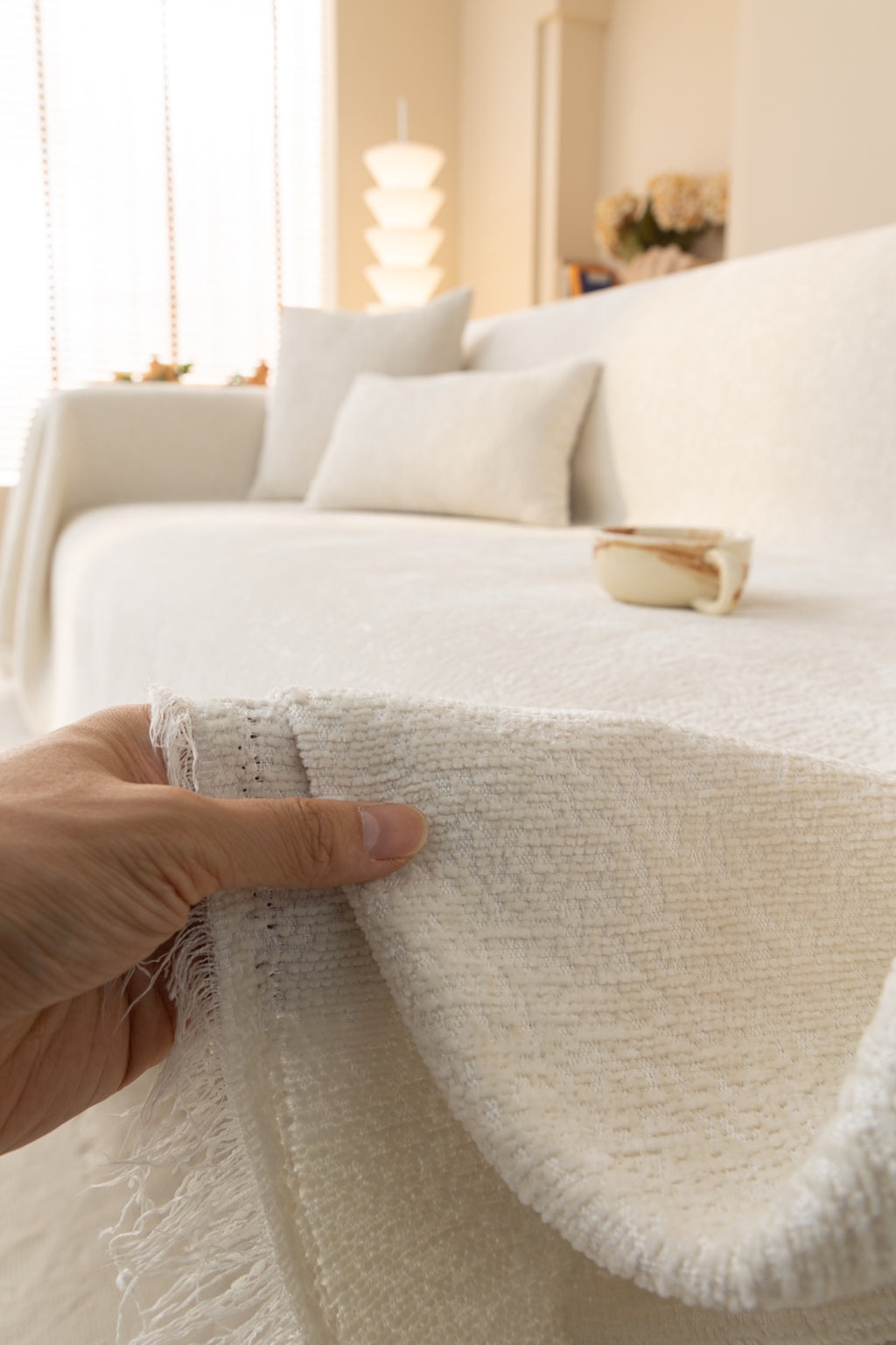 Sofa Decor Solene Textured Chenille Sofa Throw Cover in Ivory Cream - soft chenille texture detail for soft chenille couch cover in Australia, image 10
