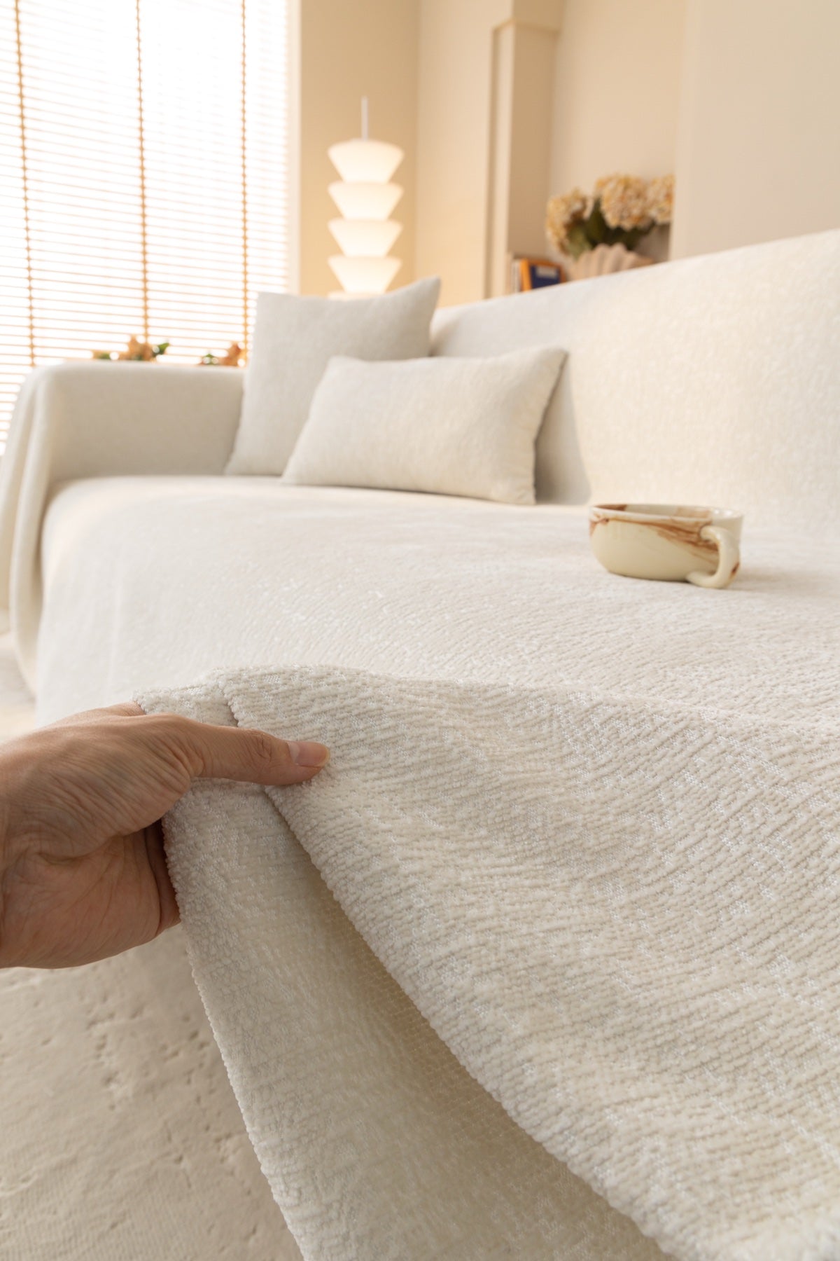 Sofa Decor Solene Textured Chenille Sofa Throw Cover in Ivory Cream - soft chenille texture detail for soft chenille couch cover in Australia, image 11