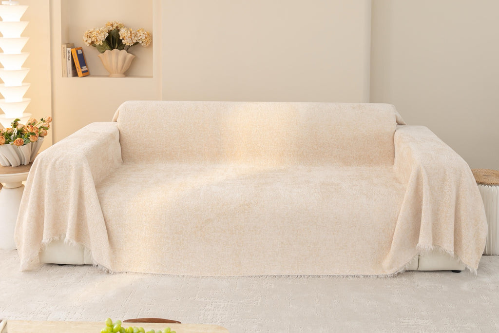 Sofa Decor Solene Textured Chenille Sofa Throw Cover in Ivory Cream - full sofa throw cover styling for soft chenille couch cover in Australia, image 13