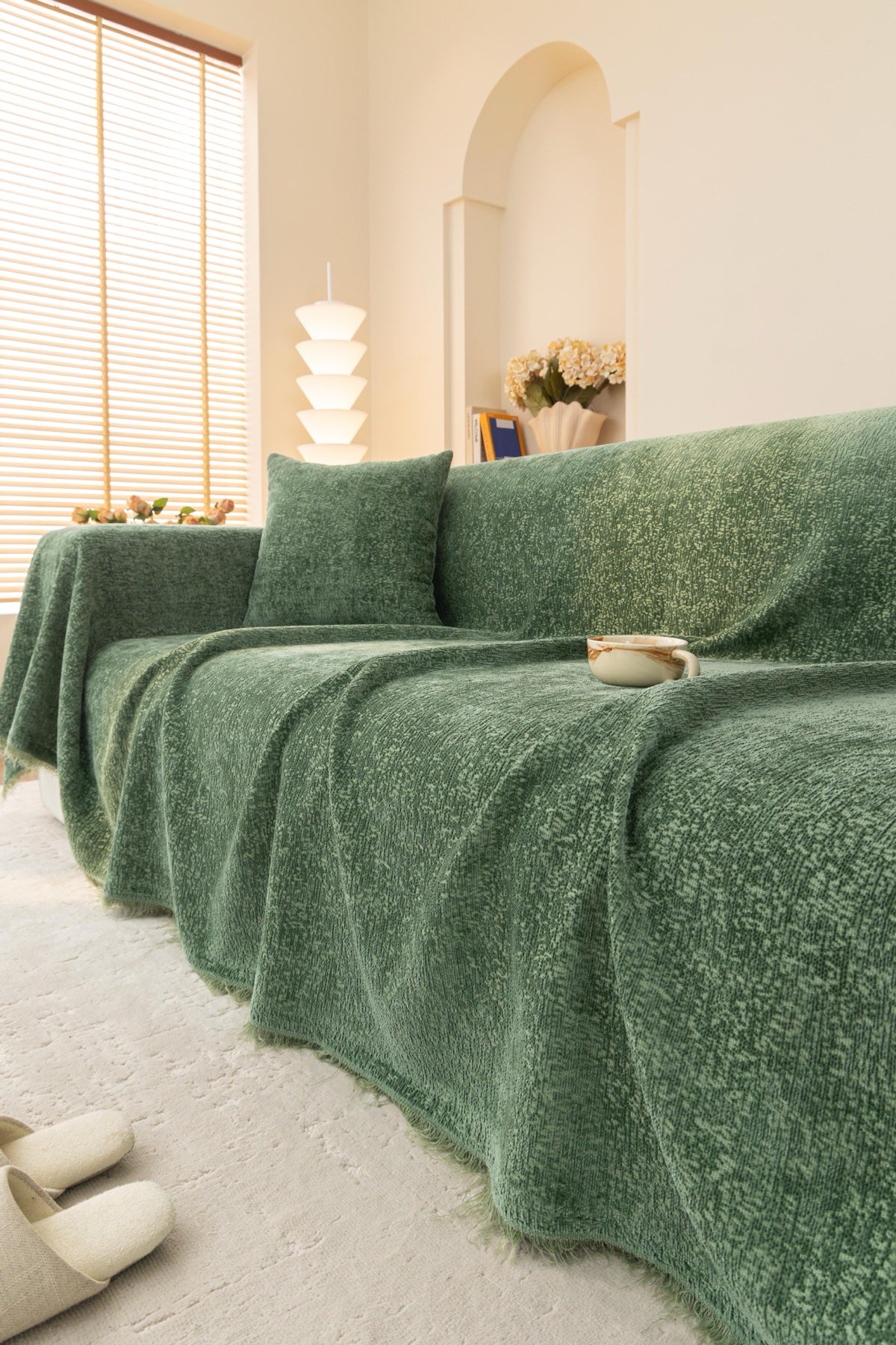 Sofa Decor Solene Textured Chenille Sofa Throw Cover in Sage Green - styled textured sofa throw cover for soft chenille couch cover in Australia, image 18