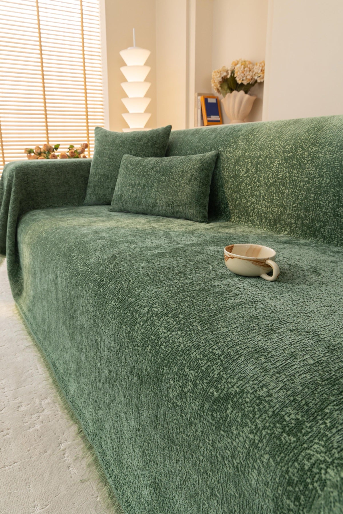 Sofa Decor Solene Textured Chenille Sofa Throw Cover in Sage Green - styled textured sofa throw cover for soft chenille couch cover in Australia, image 20