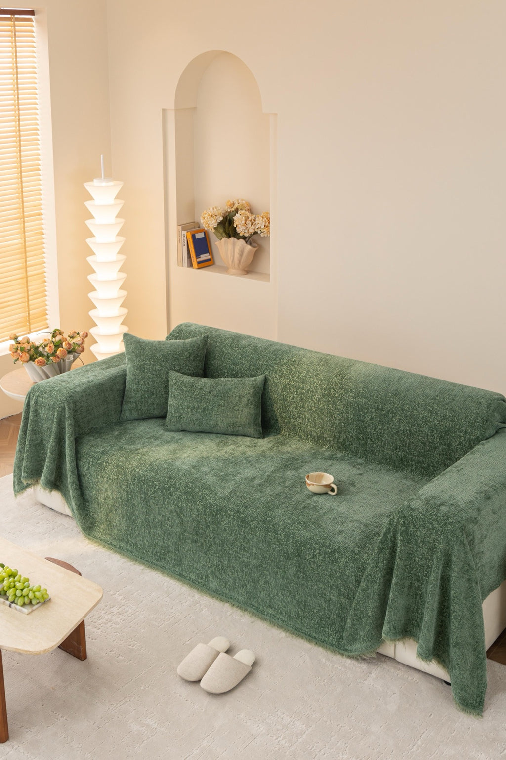 Sofa Decor Solene Textured Chenille Sofa Throw Cover in Sage Green - full sofa throw cover styling for soft chenille couch cover in Australia, image 15