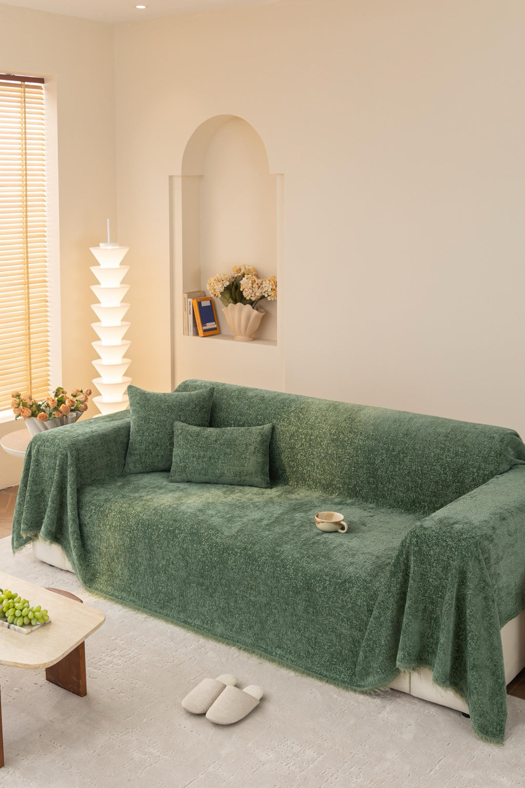 Sofa Decor Solene Textured Chenille Sofa Throw Cover in Sage Green - full sofa throw cover styling for soft chenille couch cover in Australia, image 16