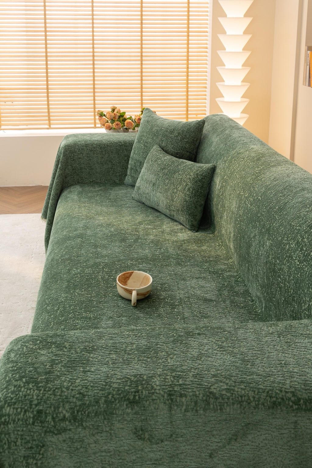 Sofa Decor Solene Textured Chenille Sofa Throw Cover in Sage Green - styled textured sofa throw cover for soft chenille couch cover in Australia, image 17