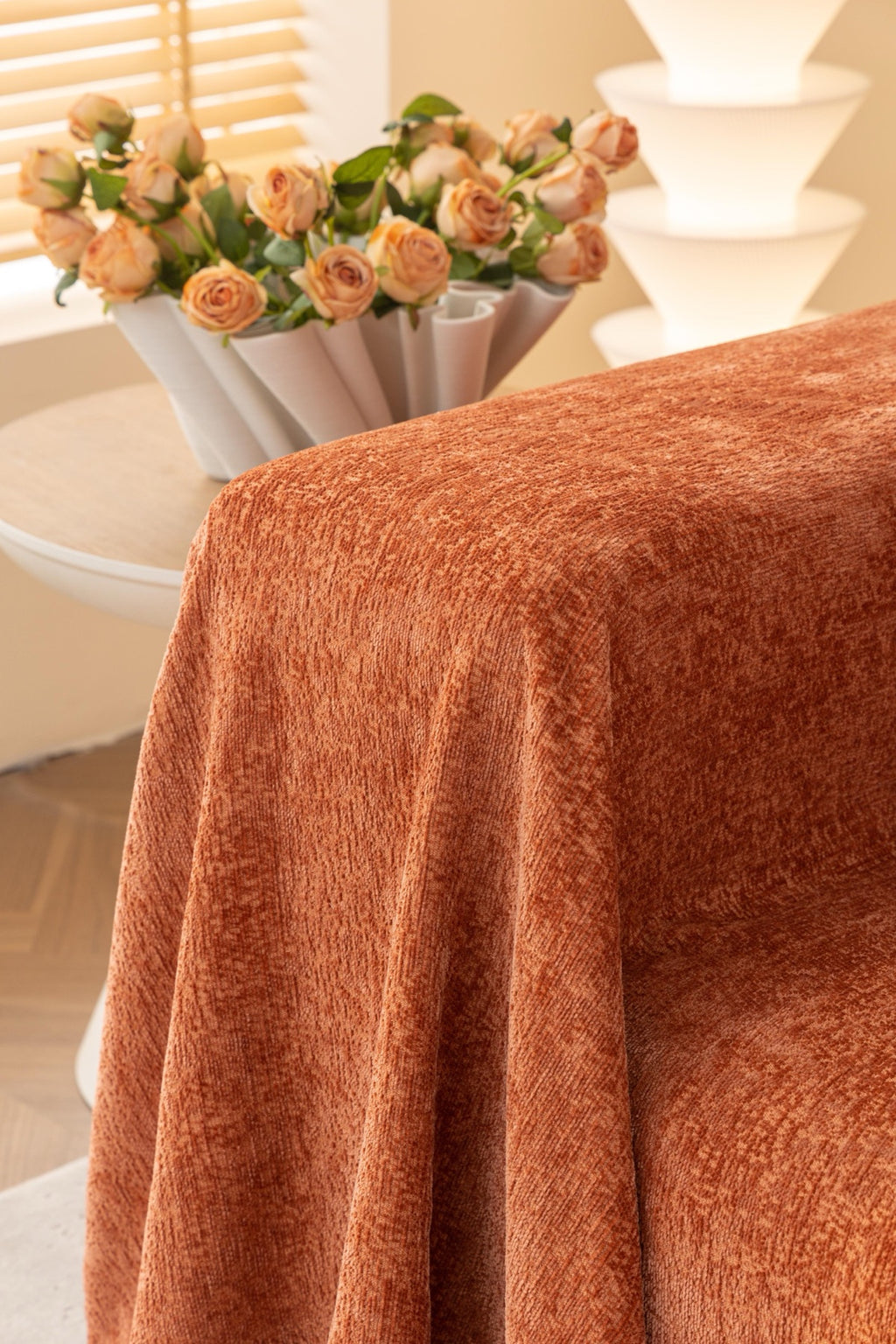 Sofa Decor Solene Textured Chenille Sofa Throw Cover in Terracotta Rust - styled textured sofa throw cover for soft chenille couch cover in Australia, image 36