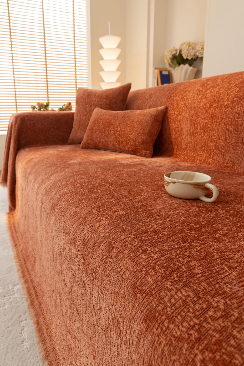 Sofa Decor Solene Textured Chenille Sofa Throw Cover in Terracotta Rust - styled textured sofa throw cover for soft chenille couch cover in Australia, image 32