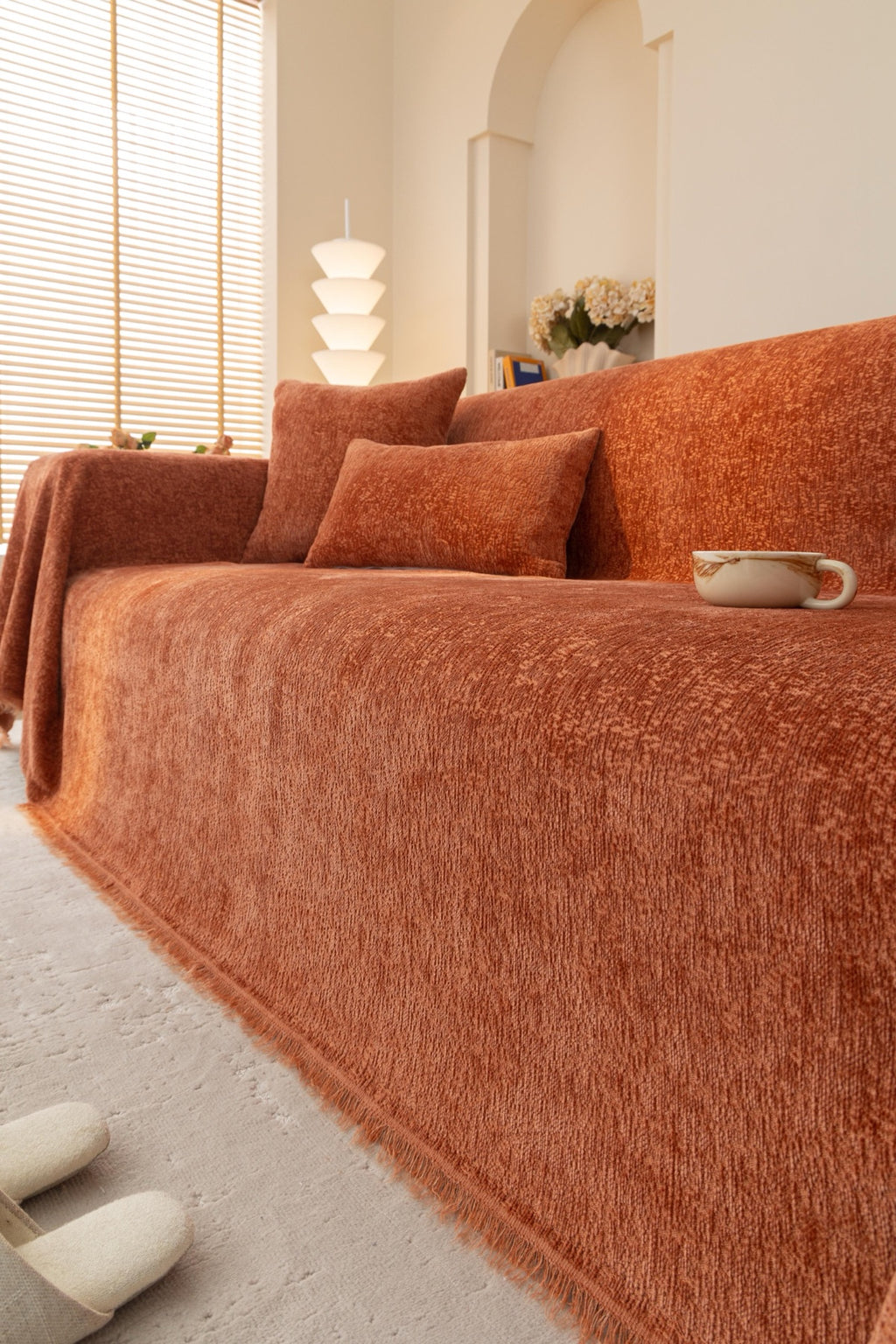 Sofa Decor Solene Textured Chenille Sofa Throw Cover in Terracotta Rust - styled textured sofa throw cover for soft chenille couch cover in Australia, image 31