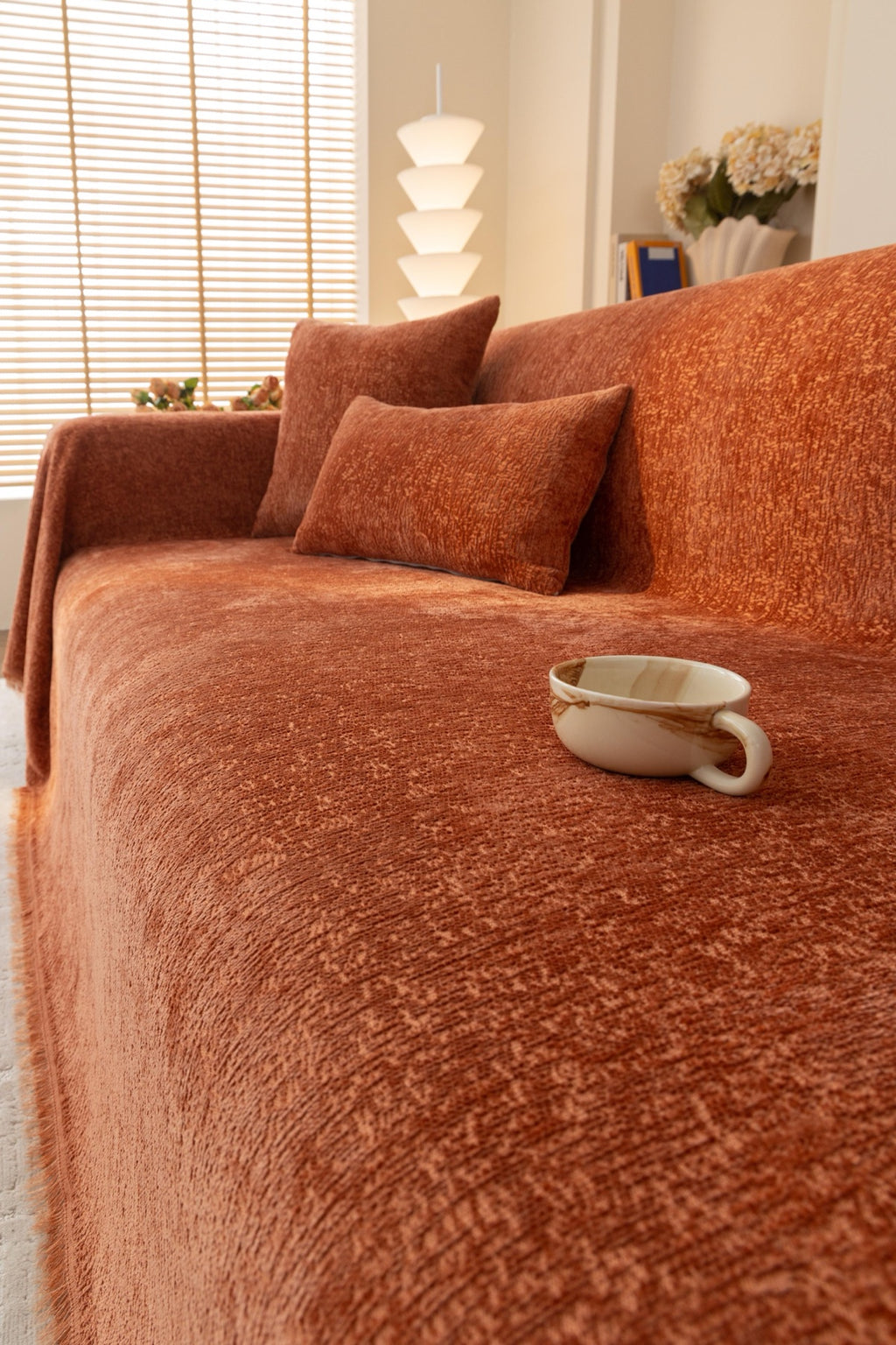Sofa Decor Solene Textured Chenille Sofa Throw Cover in Terracotta Rust - styled textured sofa throw cover for soft chenille couch cover in Australia, image 33