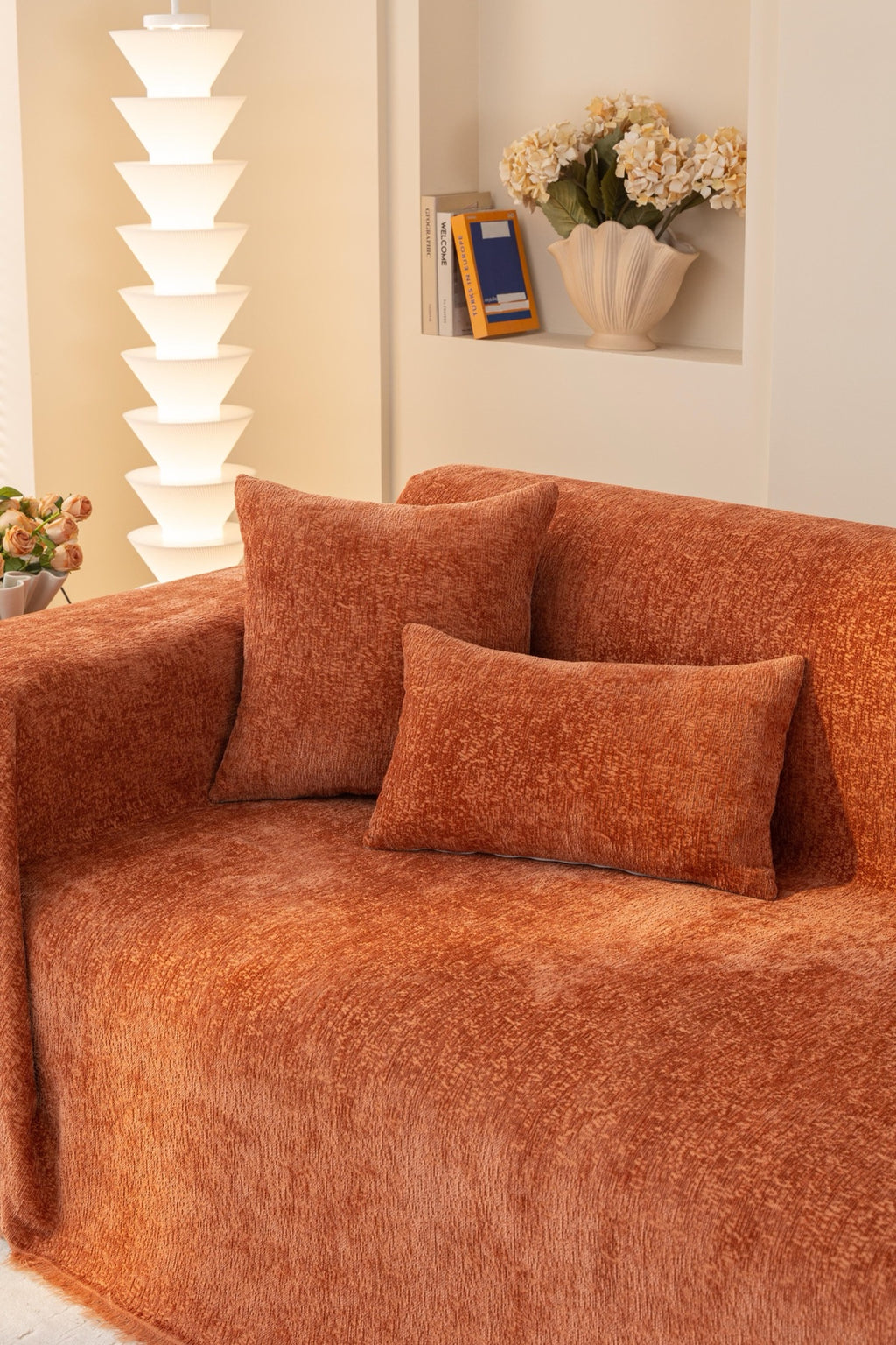 Sofa Decor Solene Textured Chenille Sofa Throw Cover in Terracotta Rust - styled textured sofa throw cover for soft chenille couch cover in Australia, image 34