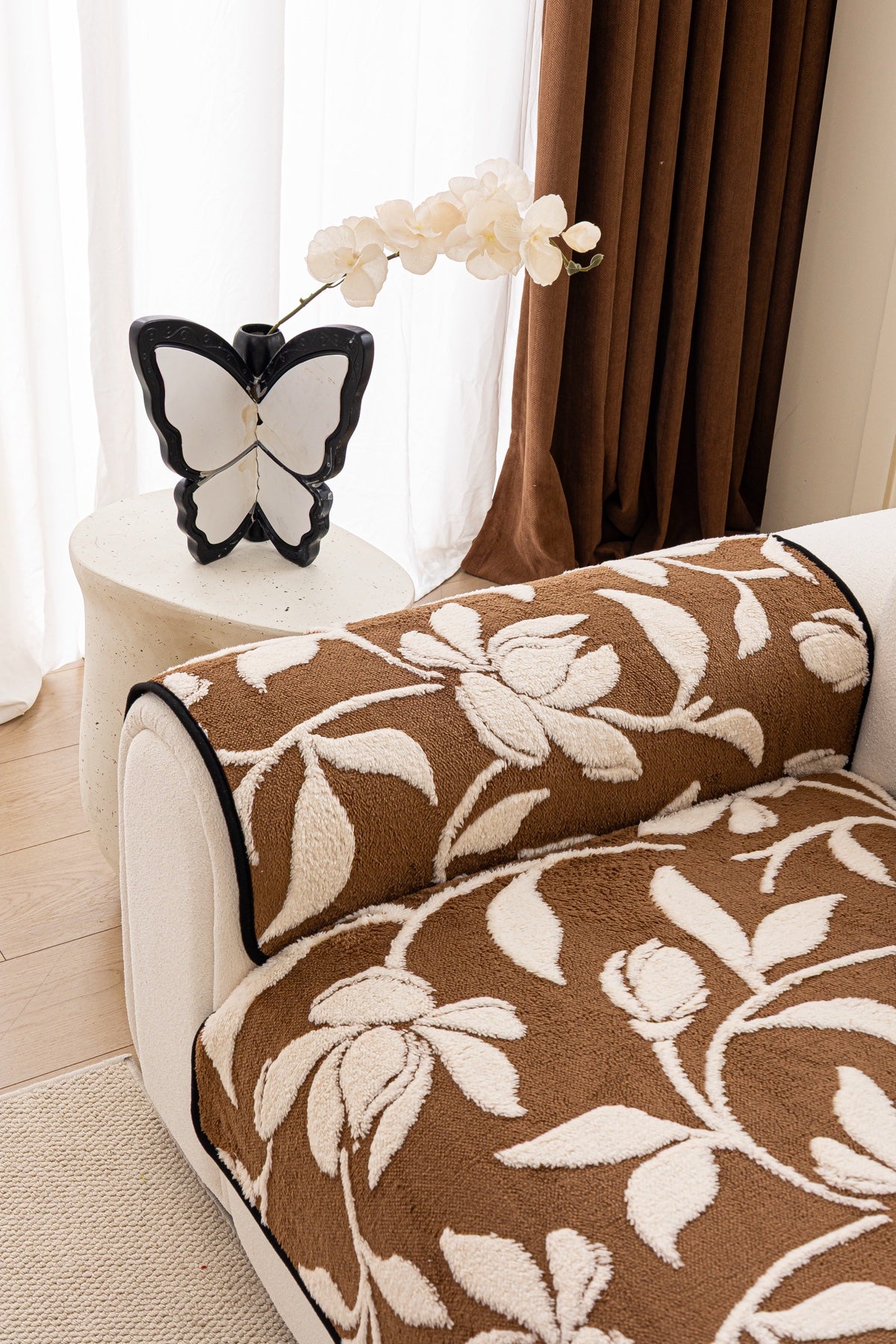 Sofa Decor Willow Quilted Leaf Sofa Seat Cover in Cocoa Leaf - back cushion fit view for quilted sofa seat covers in Australia